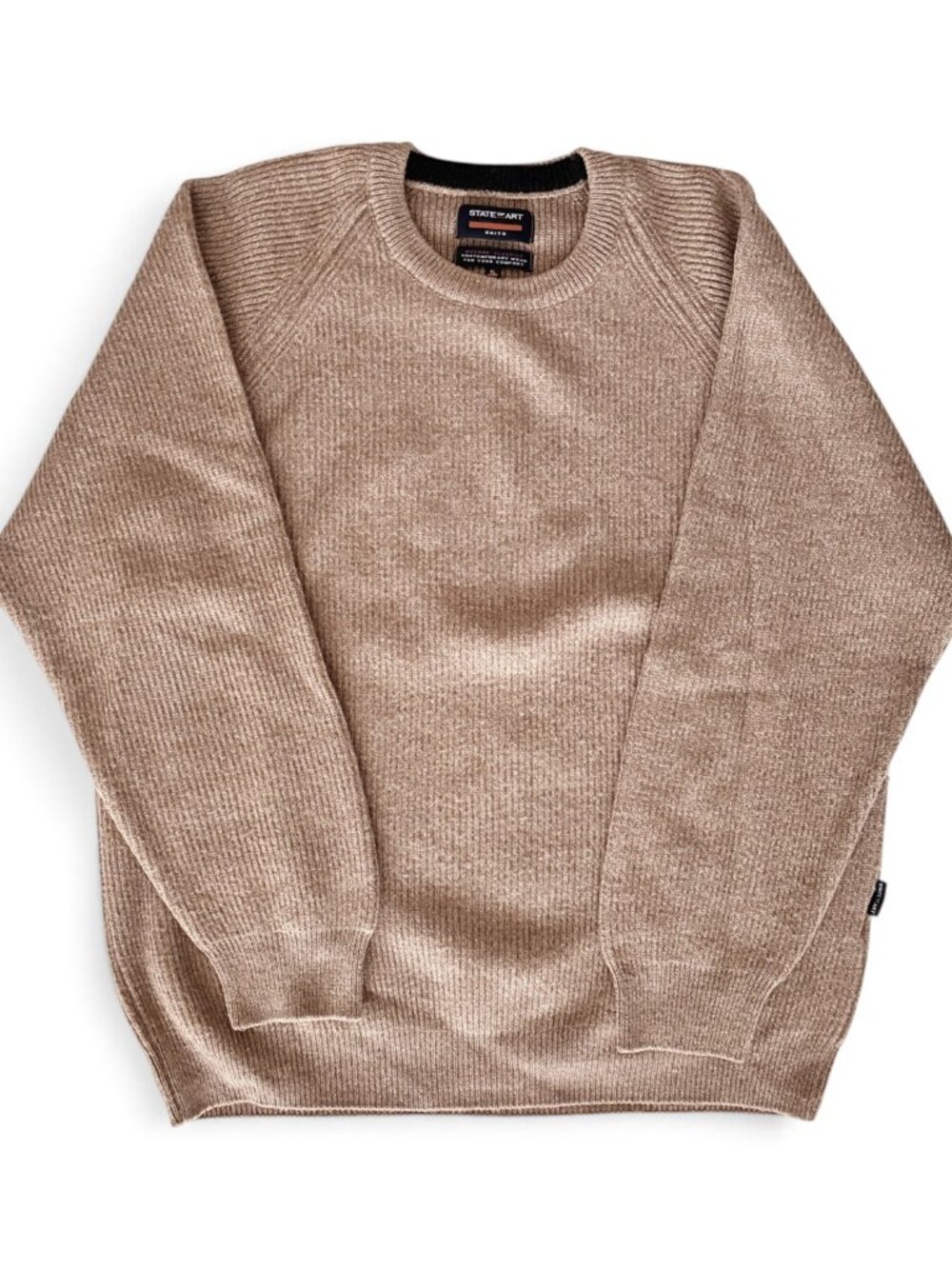 State of Art Merino Wool Blend Knit Sweater Classic Winter - Men XL - Tan Camel